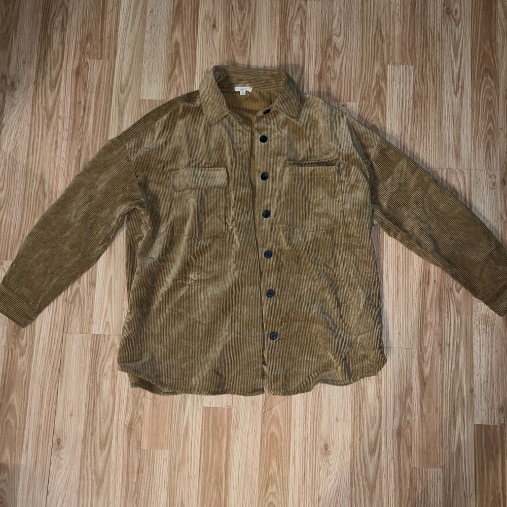 Corduroy Button-Up Shirt Jacket in Brown